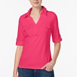 XL Steel Rose Karen Scott Roll Tab Sleeve Top